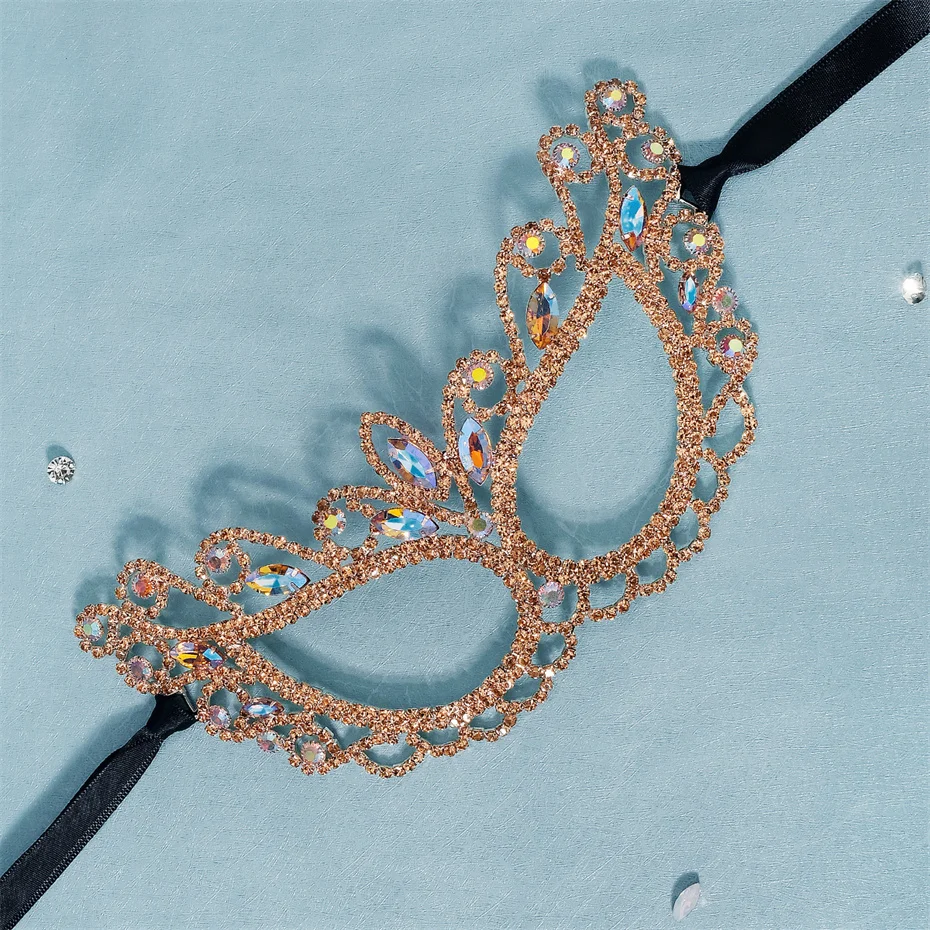 Efily Gold Color Crystal Rhinestone Mask for Women Jewelry Eye Mask Ball Halloween Cosplay Party Wedding Prom Face Accessories