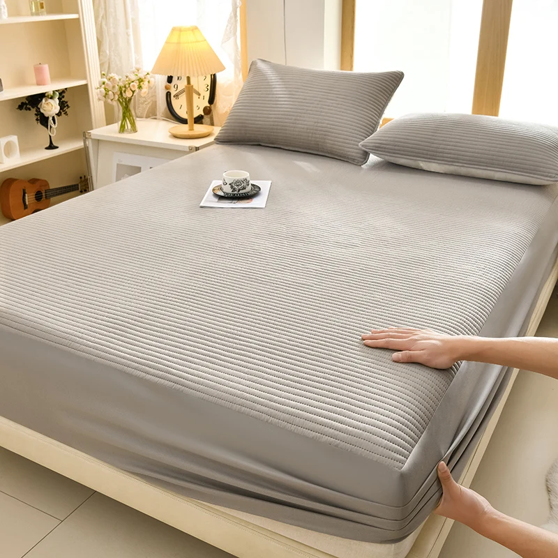 1pc Waterproof Mattress Cover 3-Layer Protector Soft Fitted Sheet Solid Color Bedding