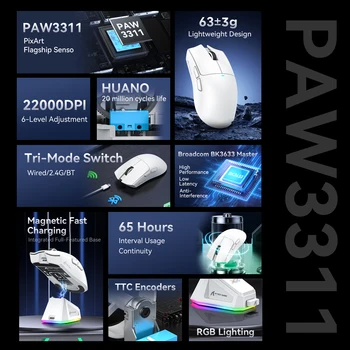 Attack Shark X11&R1 Wireless Gaming Mouse - Tri-Mode , PAW3311 Sensor,22K DPI, 400 IPS, RGB PC Gaming Mouse 2