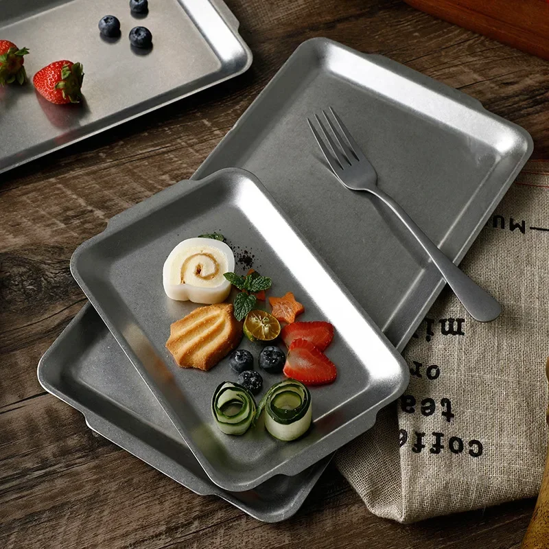 

Large Stainless Steel Serving Platters Rectangle Dinner Plates Brushed Tray Camping Party Buffet Appetizer Medical Decorations