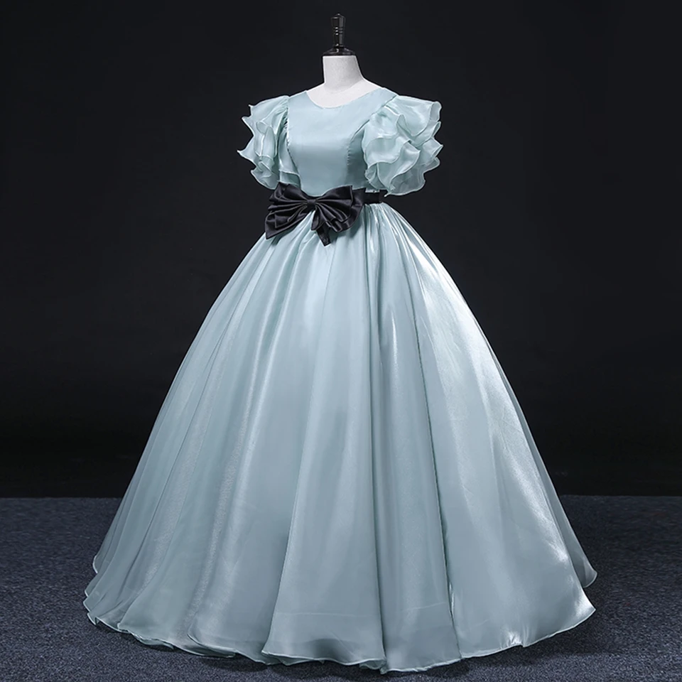 Maßgeschneiderte schöne blaue Satin geraffte einfache Abendkleider Prinzessin Quinceanera Ballkleider mit Schärpen Vestidos De 15 Años – Detail 4