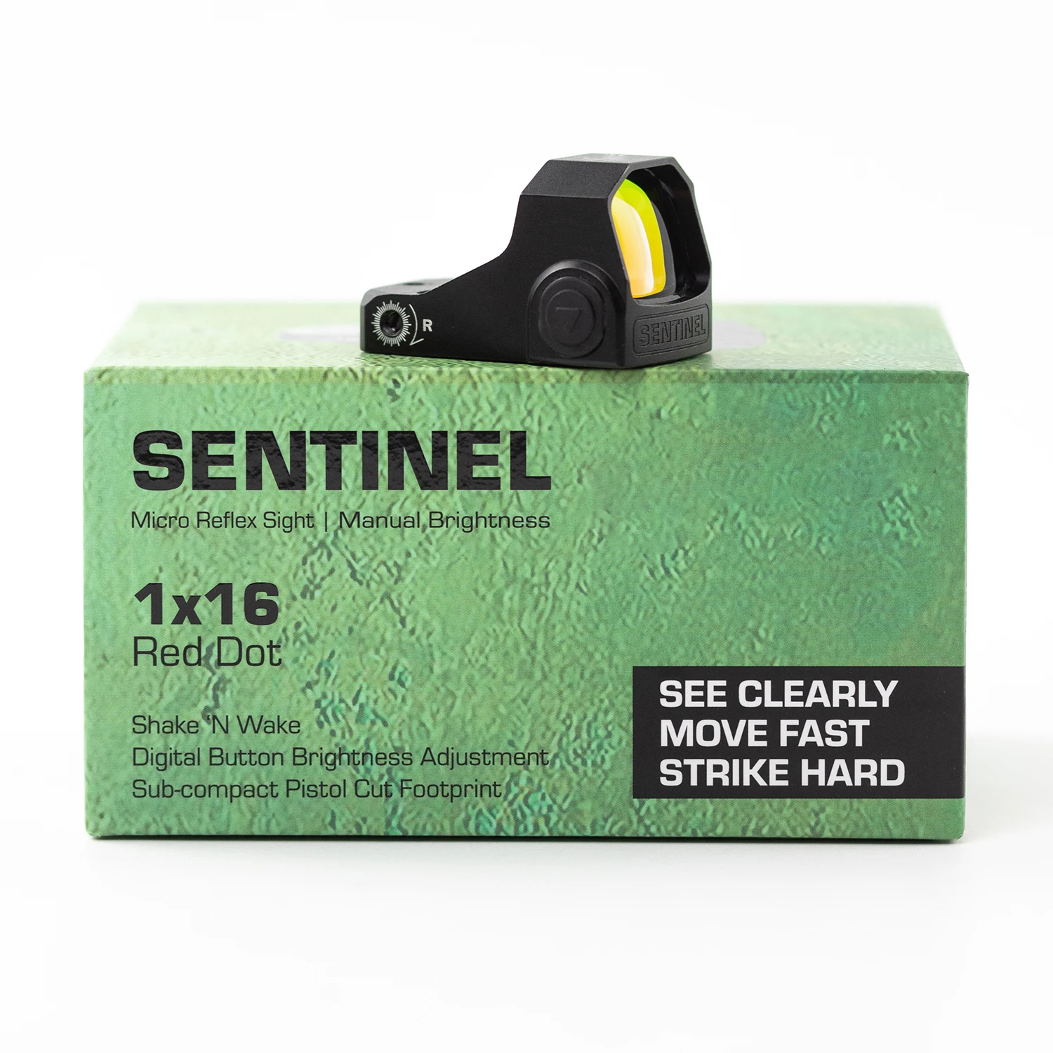 Original Sentinel 1x16 Reflex Red Dot Sight (RMSc Pistol Cut) Shake N Wake 3 MOA Dot Compact Auto/Manual Brightness Green