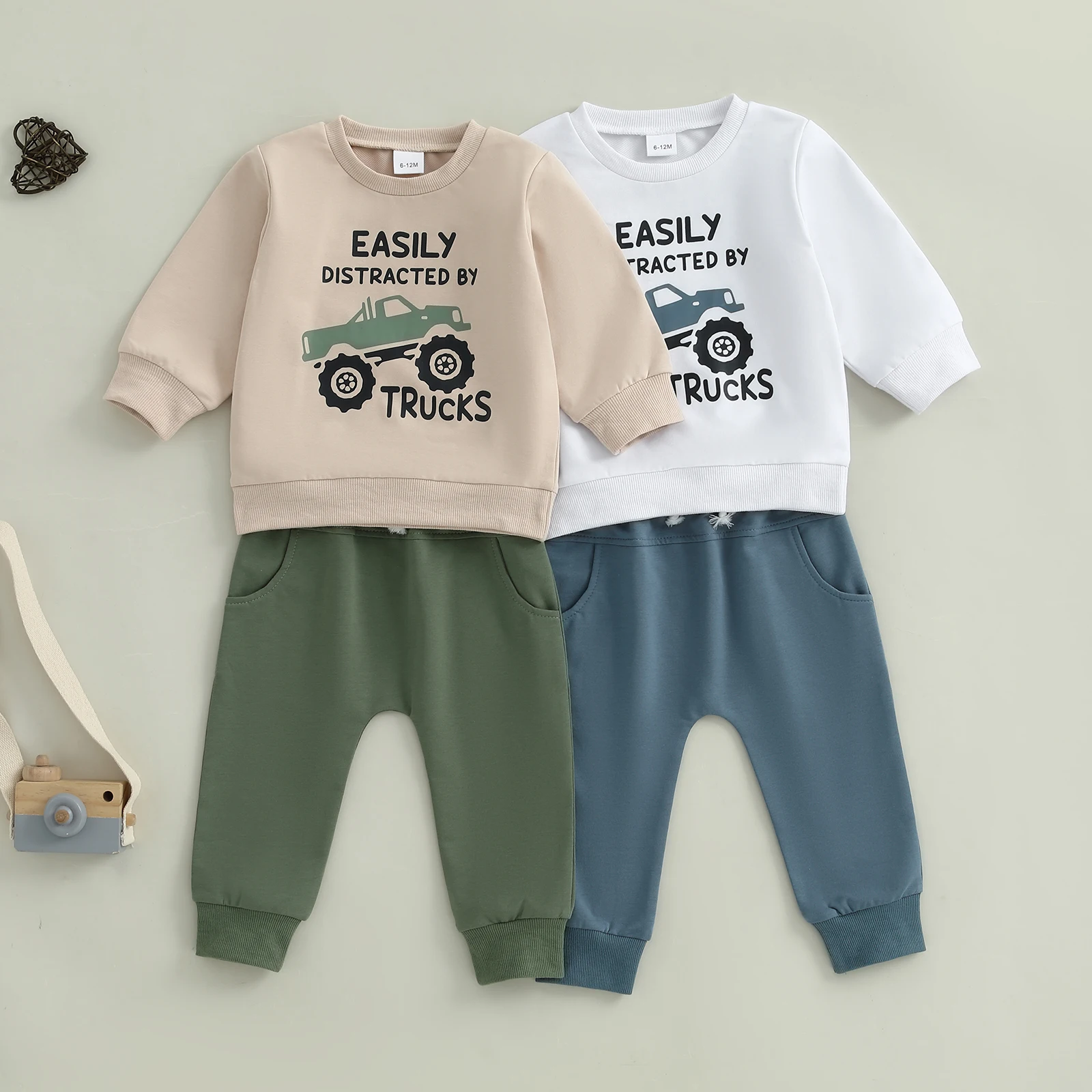 FOCUSNORM 0-5Y Herbst Kinder Baby Jungen Kleidung Set Lkw Brief Drucken Langarm Pullover Tops Elastische Taille Hosen