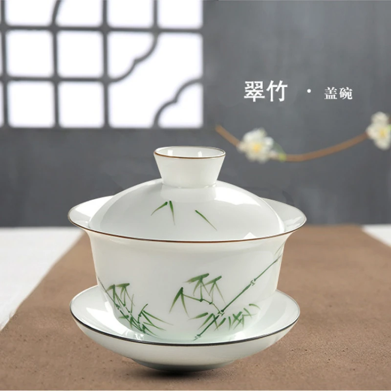 

Gaiwan Hand-painted White Porcelain Three Talents Cover Bowl High Plum Tea Set Bowl Toast Ceramic Bowl Cup