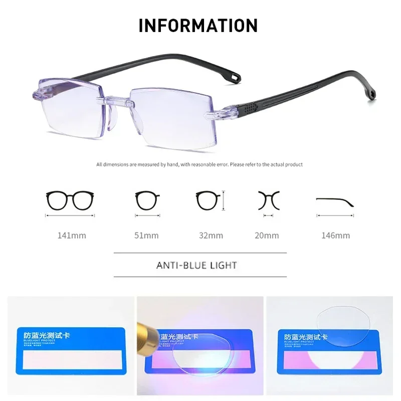 Reading Glasses Far and Near Dual-use High-tech Anti-blue Light Simple Slice Frameless Anti-radiation 0 To +4.0