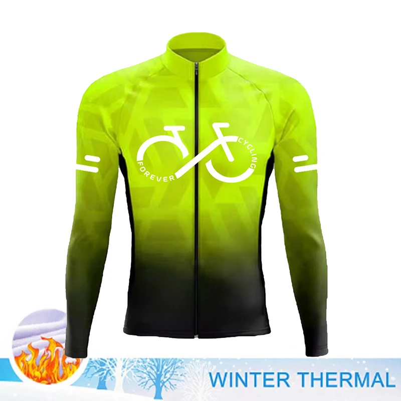 Winter Thermal Fleece Cycling Jerseys Men Mountian Bicycle Clothing Ropa Ciclismo Gradient Color Racing Bike Cycling Shirts