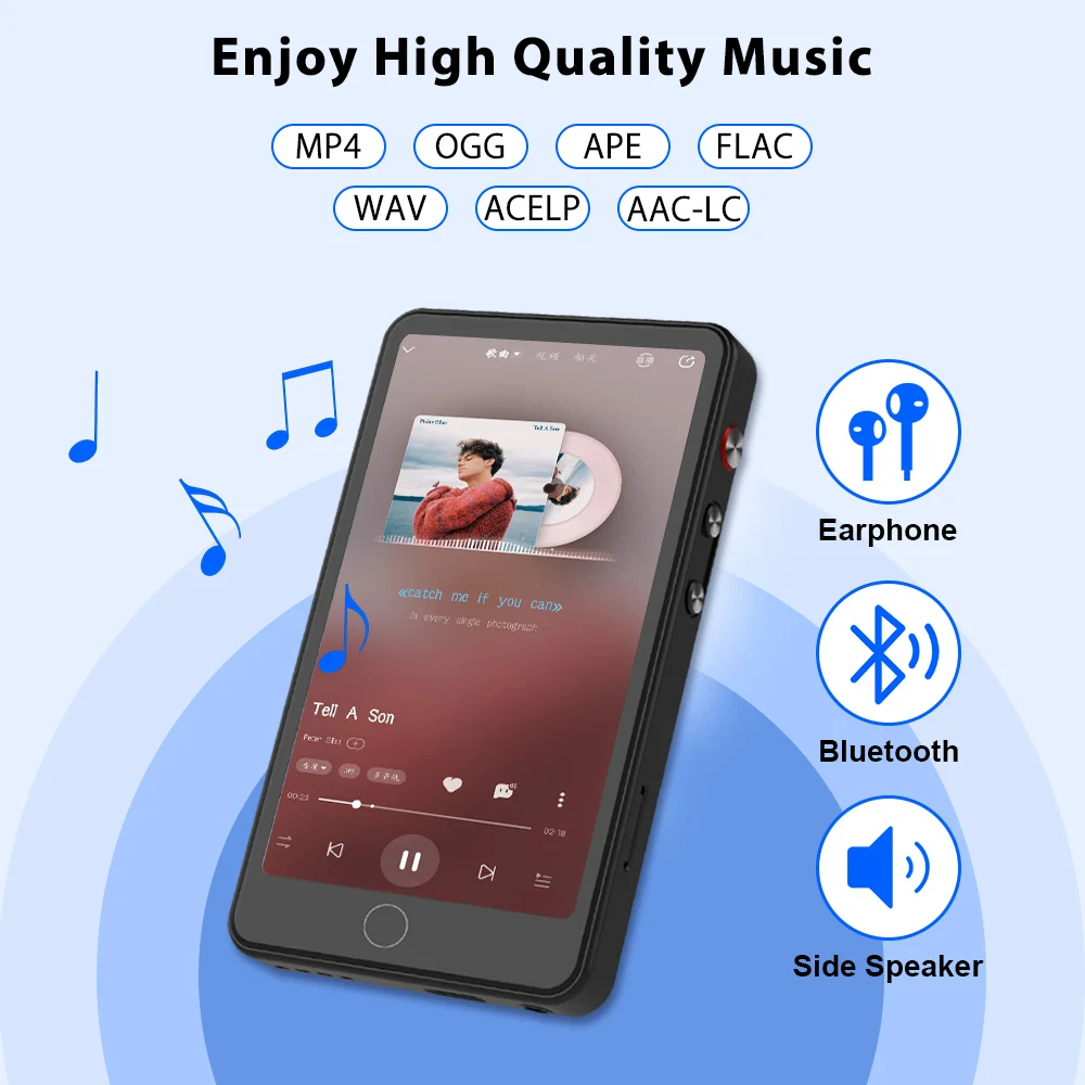 Deelife-reproductor MP4 táctil con Android, Bluetooth y WiFi, reproductor  de música MP3, MP4, compatible con hebreo