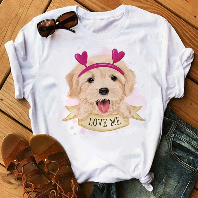 

Harajuku Women T Shirt Cartoon Love Me Kawaii Dog Print Tops Female Summer T-shirt Short Sleeve Tee Shirts Women Cute T-shirt