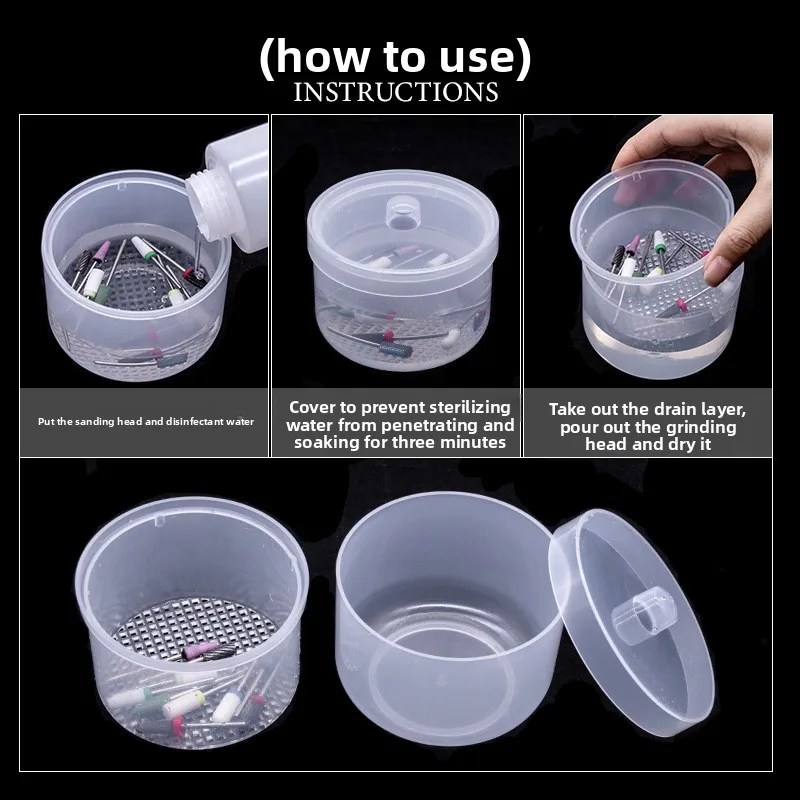 Nail Art Drill Bits Grinding Head Sterilizer Disinfection Box Nail Tool Cleaning Box Manicure Storage Case Clipper Accessories - 4