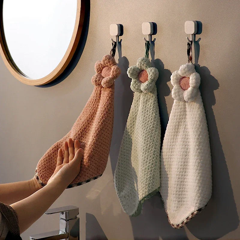Hand towel 3 Seconds Quick Dry Hand Towel for Kitchen Coral Fleece Thickened Absorbent Dish Cleaning Cloth Sun Flowers Type Lattice Texture