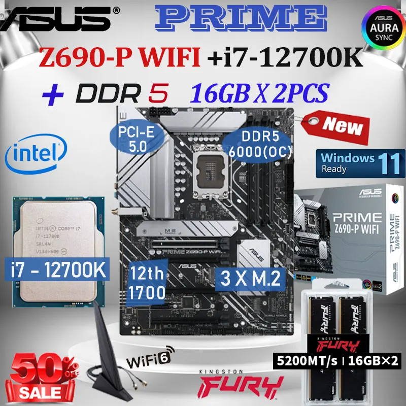 LGA 1700 ASUS PRIME Z690 P WIFI Motherboard Combo Intel I7 12700K lga-1700-asus-prime-z690-p-wifi-motherboard-combo-intel-i7-12700k