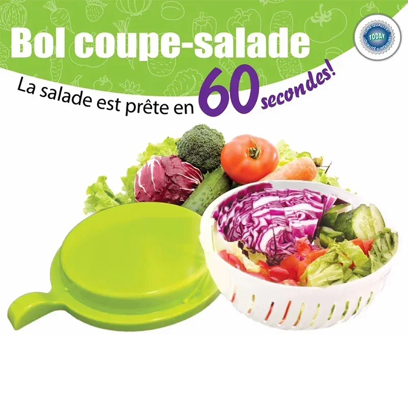New Snap Salad Cutter Bowl Veggie Choppers and Dicers Food Grade Fruit Cut Bowl Easily Quickly Handle Kitchen Accessories