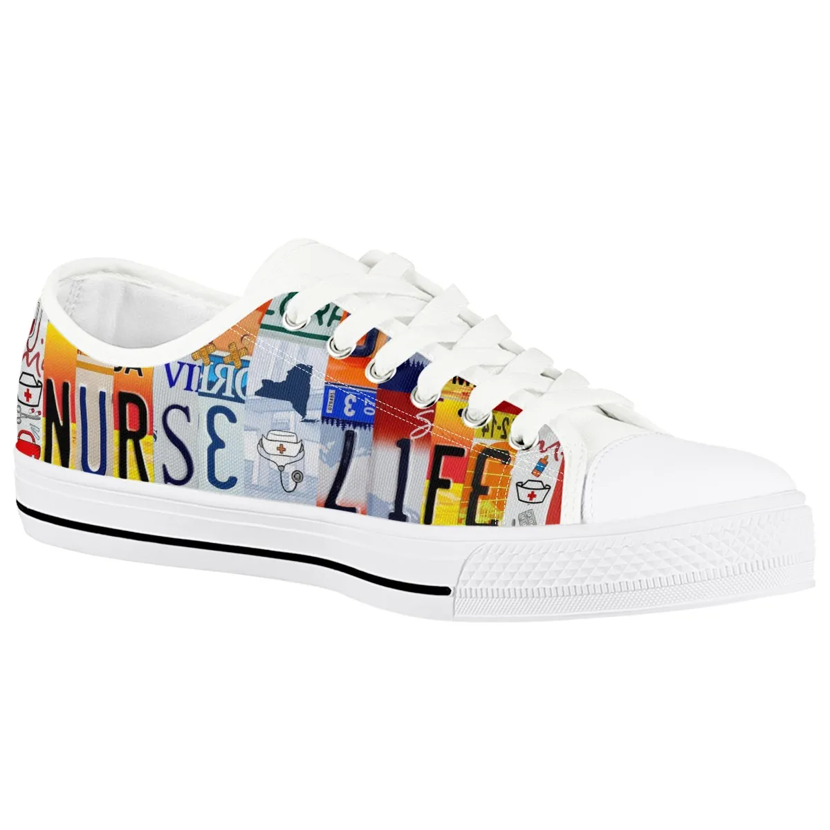 Women License Plate Nurse Pride Shoes Fashion Summer Casual White Shoes Canvas Breathable Flat Shoes Woman Sneakers