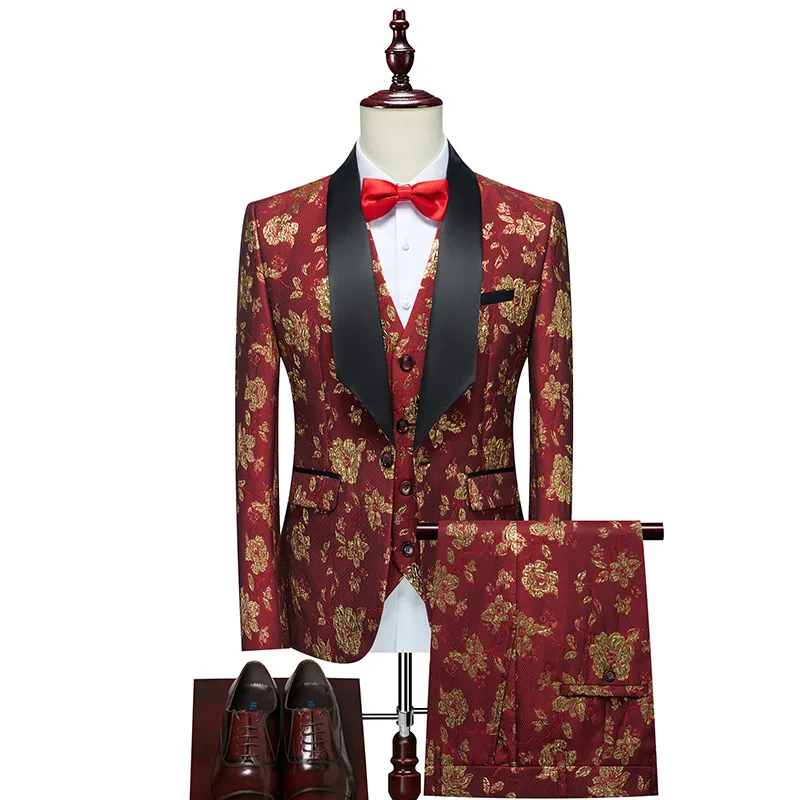 

Business Men's Groomsmen Blazers Trousers Groom Wedding Dress Banquet Solid Color Slim Fit Suit Jacket Coat Vest Pants Set 3 Pcs
