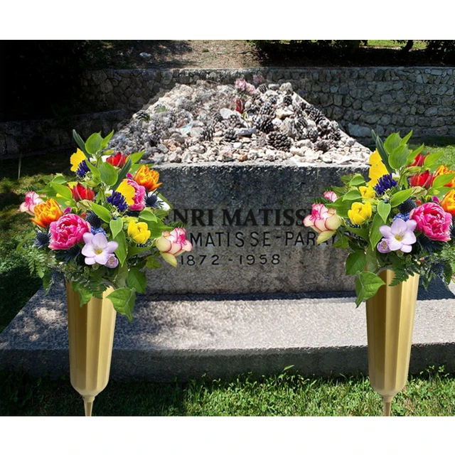 Vaso Per Cimitero Con Puntale - Portafiori Per Tombe, 25 Cm, In Plastica ABS, Con Drenaggio