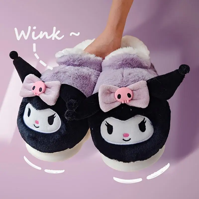 

Kawaii Sanrio Anime Kuromi My Melody Cute Cartoon Winter Warm Thick Sole Anti Slip Home Cotton Slippers Gifts for Girls