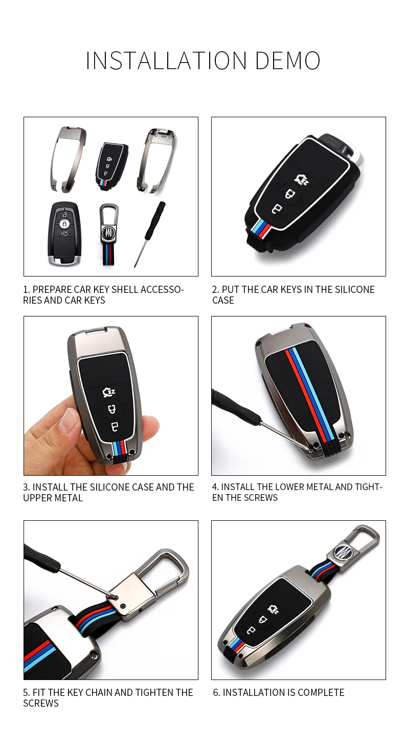 Custodia per chiave Auto in lega per Ford Fusion Mondeo Mustang Explorer F150 Edge EcoSport per Lincoln portachiavi 2021 protezione automatica - S9a7faf29aa4640f4b70a7320ee38baf7Z