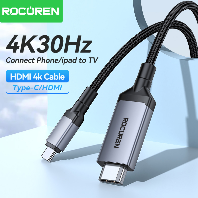 Rocoren Type C To HDMI-Compatible Converter Adapter 4K 30Hz Cable For iPhone 15 Projectors PC MacBook Pro Laptop Tablet Samsung