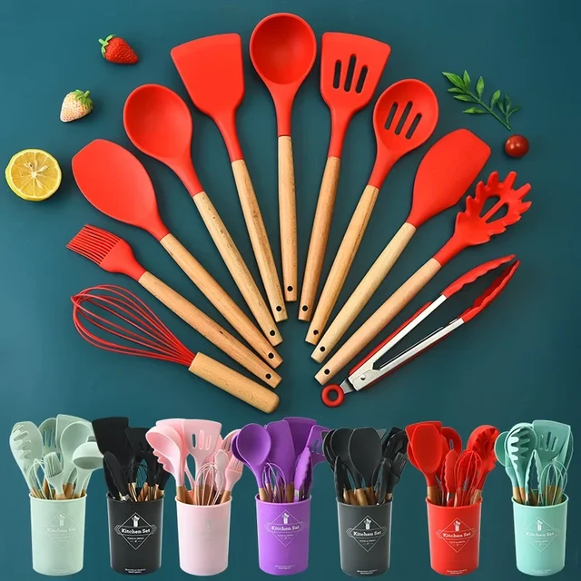 Silicone Kitchen Cooking Tool Non-toxic Utensil Spoon Scraper Brush Whisk  Spade