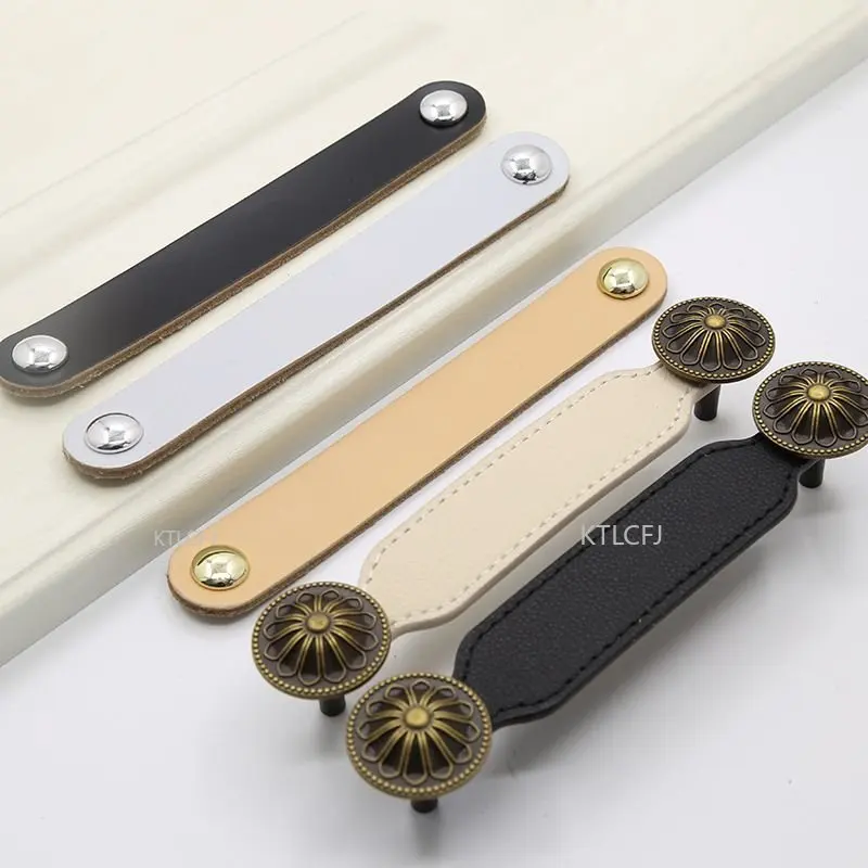 

Black and White Leather Handle Furniture Cabinet Door Leather Handle European Modern Wardrobe Drawer Cabinet Door Leather Handle