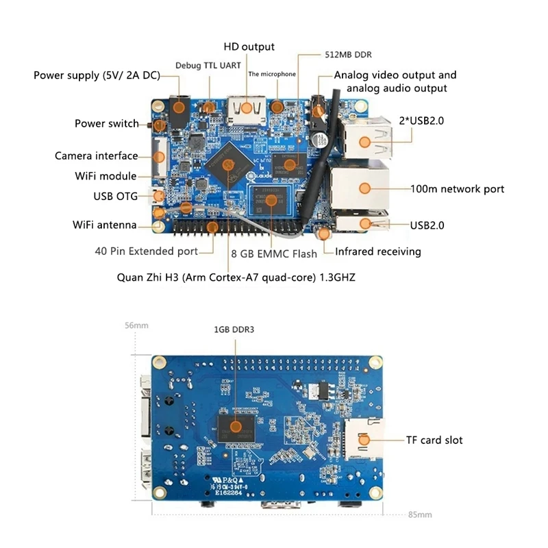 Orangepi PC Plus H3 1GB DDR3 8G EMMC   + ̽ +  + 濭 + HD ̺ + 32G SD + ī  + 