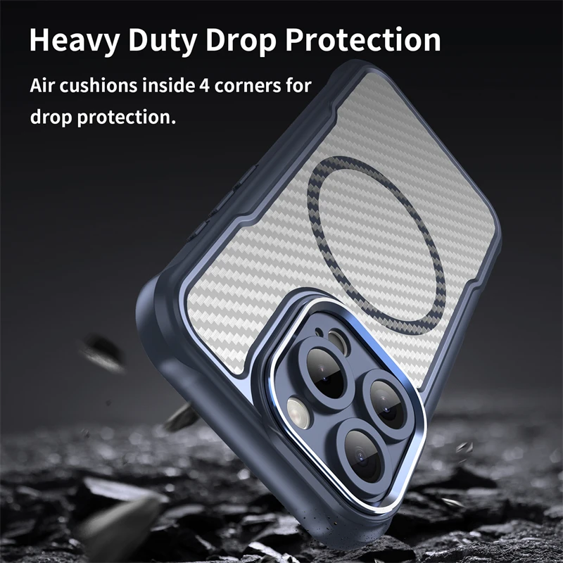 Sleek Carbon Fibre Matte Protective Case with Full Lens Coverage & Magsafe Compatibility