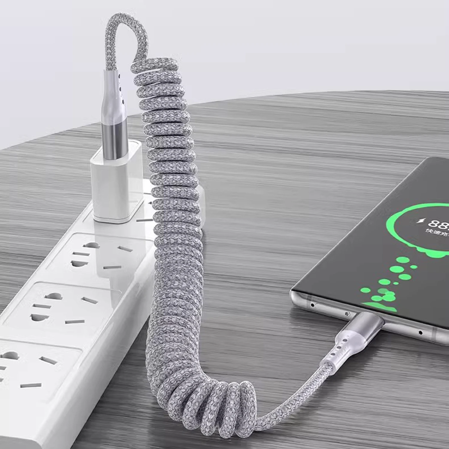 Retractable Braided Fast Charging Coiled USB-C Cable