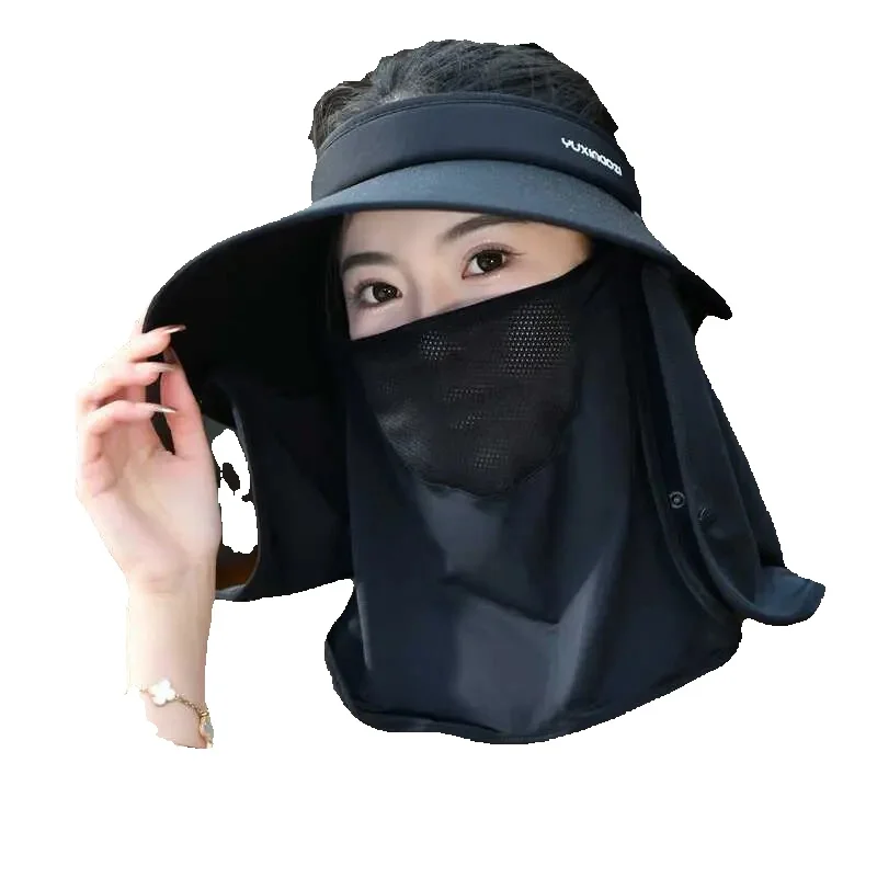 LazyZoom Summer Wide Brim Cycling UV Protection Visor Sun For Women Sunshade Hat Face Covering Shawl Mask_voghion.com