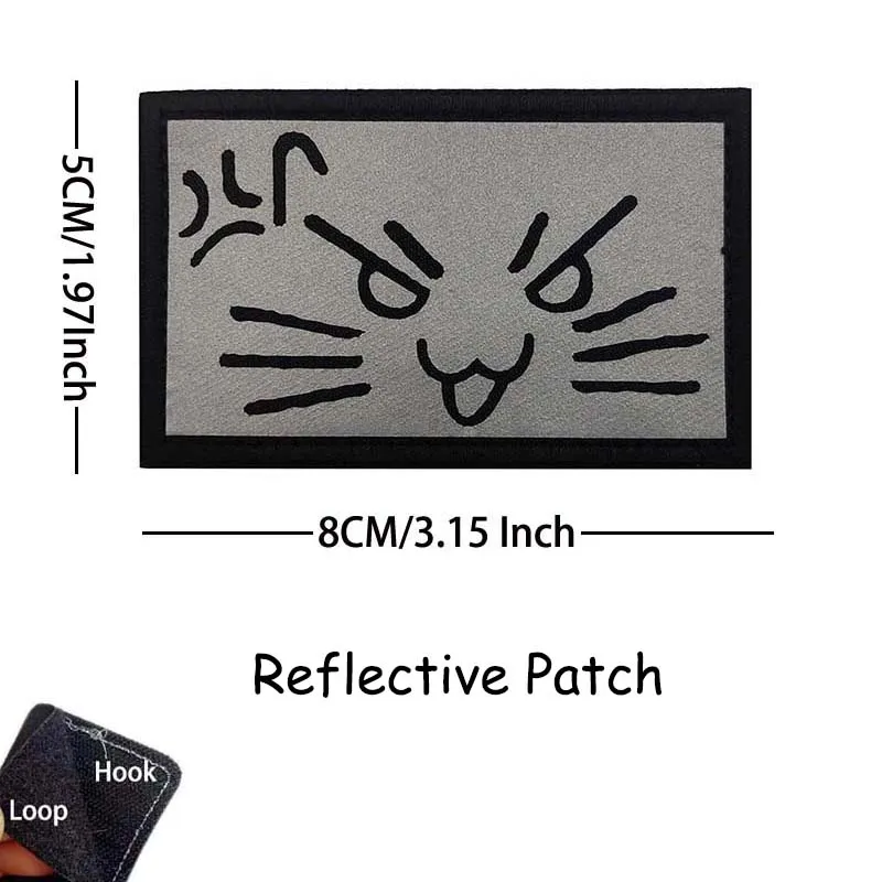 Cute Cartoon Kitten Meow Patch - Reflective Hook & Loop Applique for Clothes and Backpacks