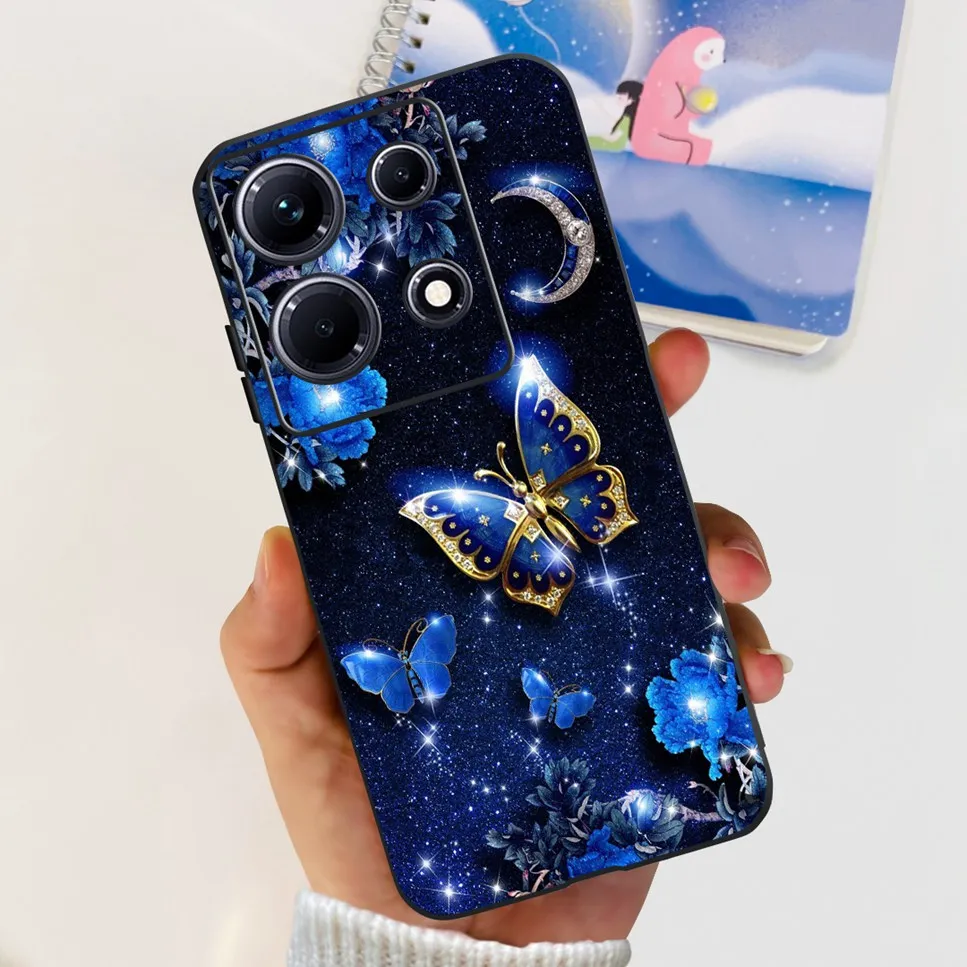 Fashion Cute Flowers Luxury Black Phone Case Back Cover
