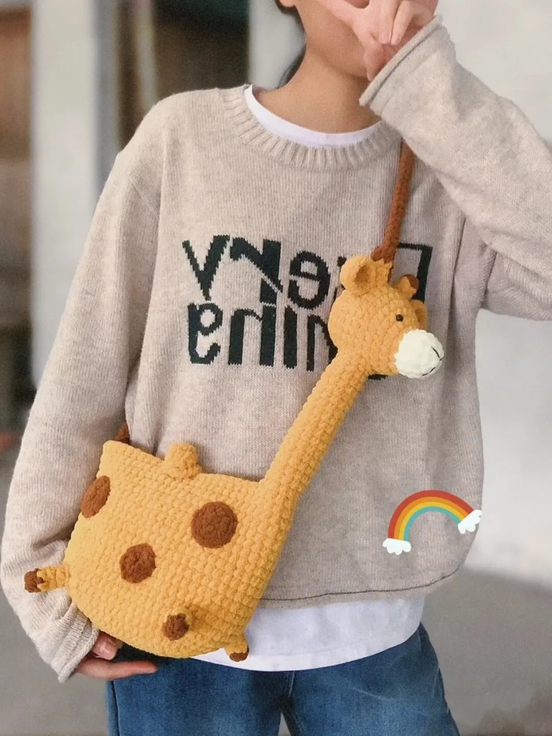 

Woven DIY bag with wool material, ice stripe thread, hook woven finished product, giraffe diagonal cross bag, gift for