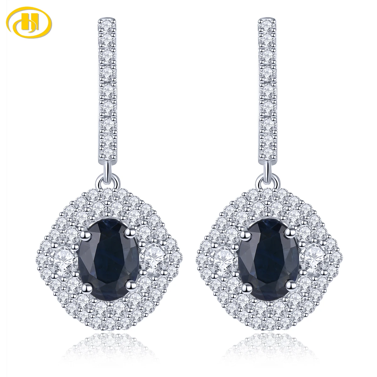 

Natural Genuine Blue Sapphire Sterling Silver Drop Earring 1.9 Carats Genuine Precious Gemstone Classic Romantic Fine Jewelrys