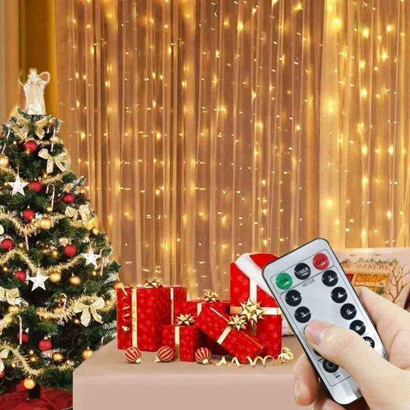 Warm Light Remote-Controlled Curtain LED String Lights for Holiday and Wedding Decoration