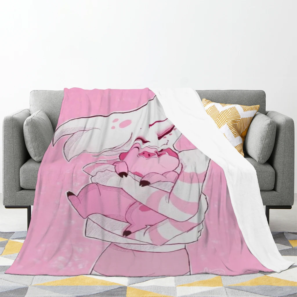 Angel Dust And Fat Nugget Hazbin:Pink:Hotels Blanket Style Home Textile Flannel Soft Throw Blanket Bedding Sofa Cover for Kids 3