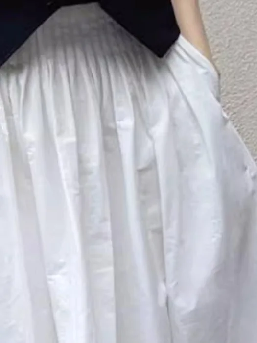 White High Waist A-Line Skirt Women's 2025 New Summer Elastic Waist Loose Slimming Midi Korean Sle f-length Skirt