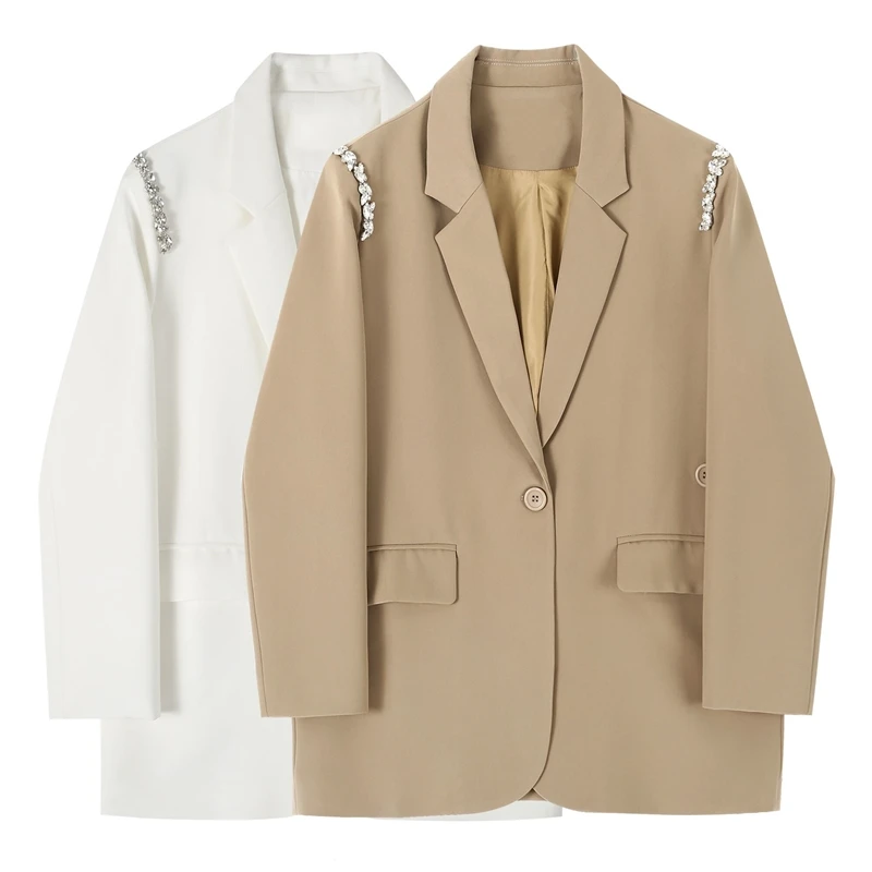 

Fashion Women Blazers Spring Autumn Chic Notched Collar Long Sleeve Coat 2023 New Casual Office Ladies Outerwear