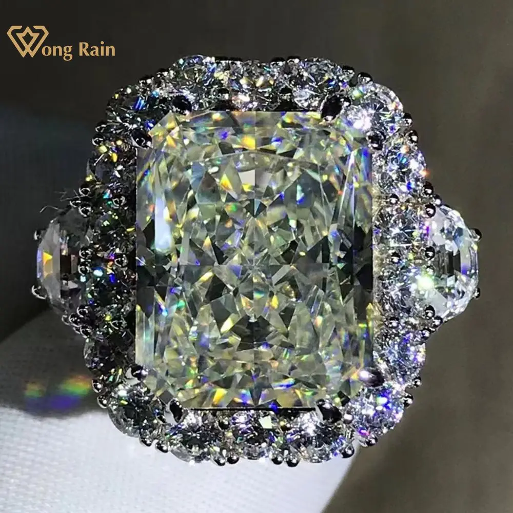 

Wong Rain 925 Sterling Silver Crushed Ice Cut 10CT VVS 3EX Simulated Moissanite Gemstone Wedding Engagement Ring Fine Jewlery