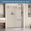 48 in. W X 76 in. H Frameless Shower Door Single Sliding Shower Door  5/16" (8mm) Clear Tempered Glass Shower Door with Exp 3