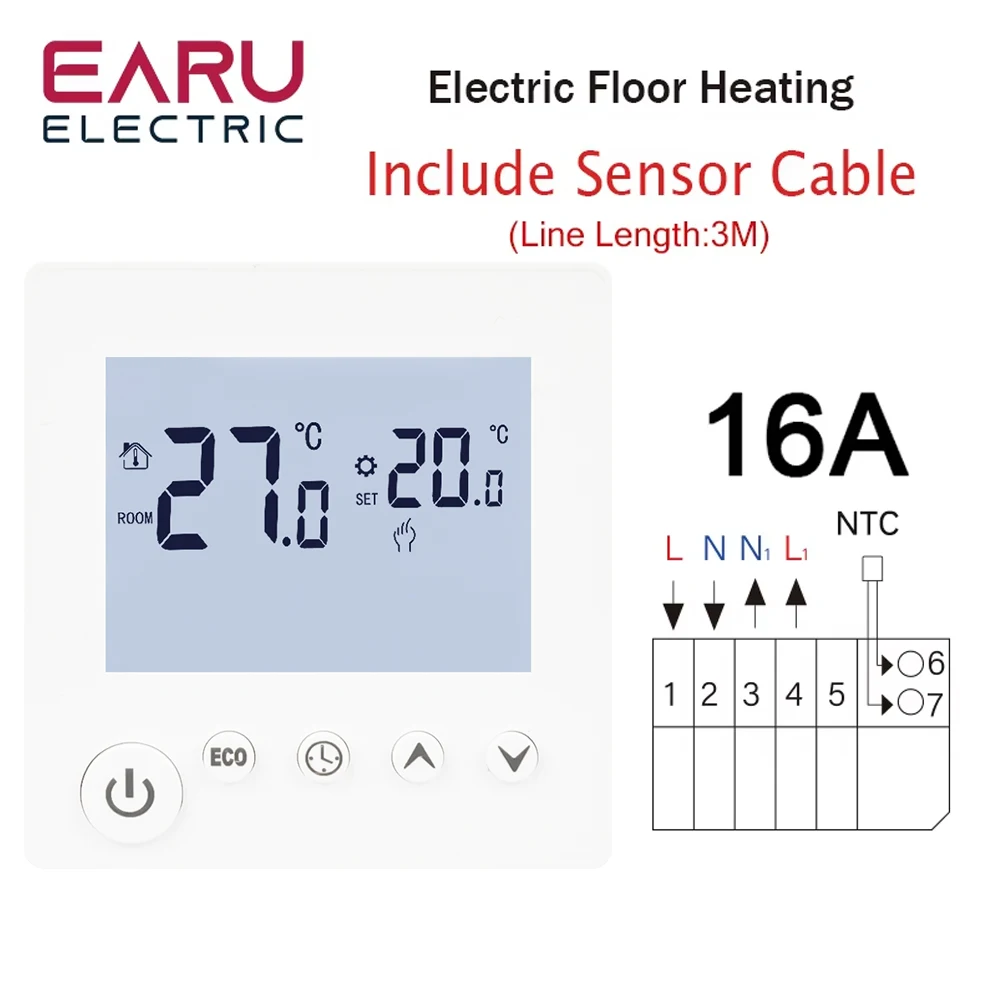 AC90V-240V 3A 16A Water Electric Floor Heating TRV House Room Thermostat Tempera