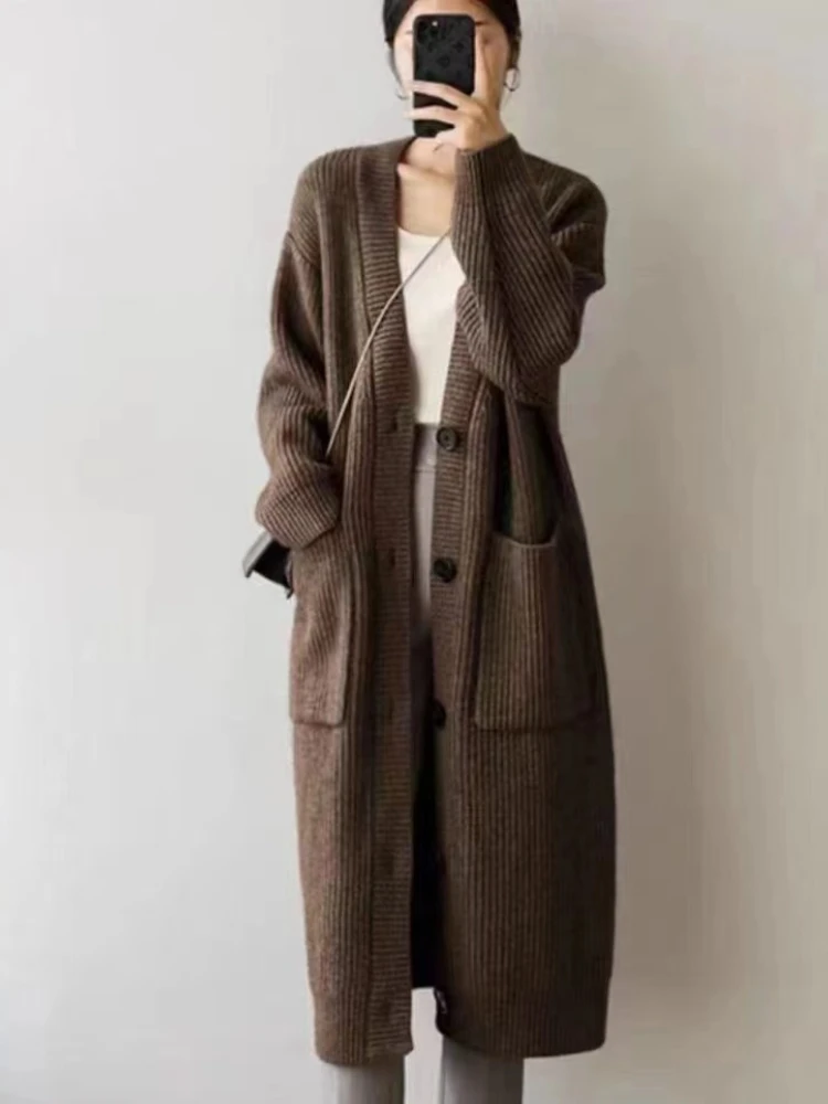 

Korean Fashion Women Sweaters 2023 Autumn/Winter New Loose Knit Cardigan Long Cardigan Long Sleeve Top Women Clothing Knitwears