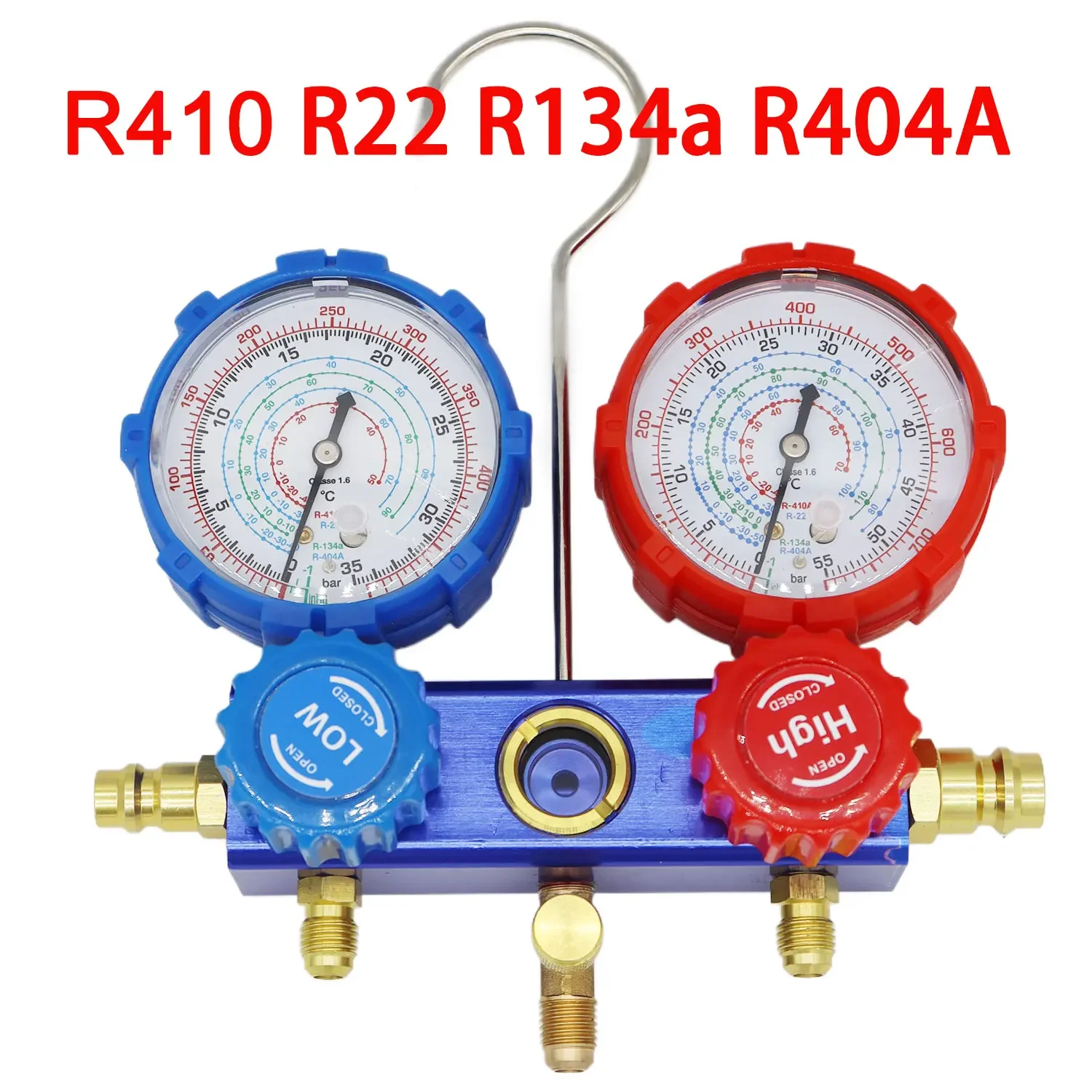 Automotive Air Conditioner Refrigerant Pressure Gauge Kit, R134A and R22 Refrigerant Compatible, Pressure Manifold Hose Included
