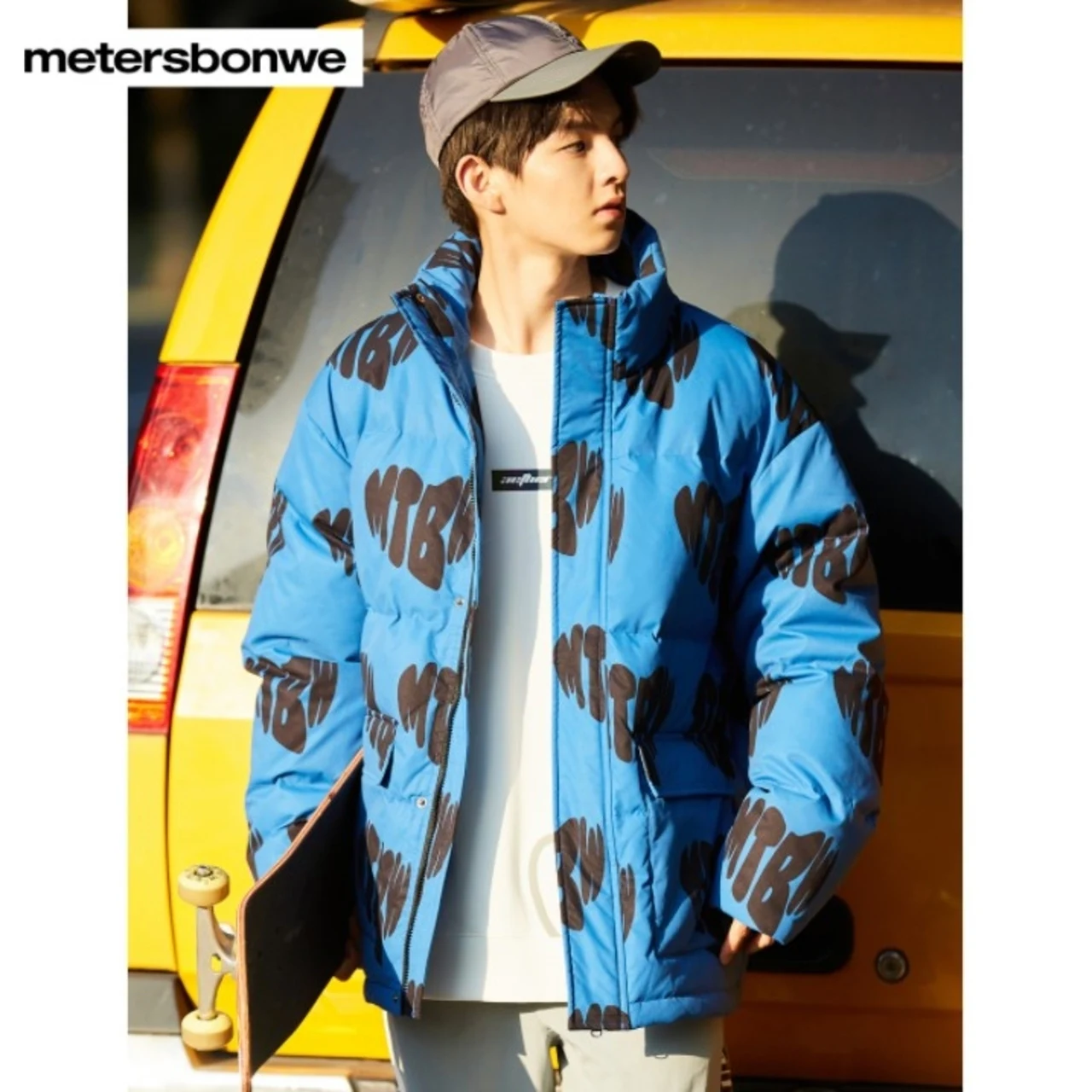 Metersbonwe Print Down Wear For Man Loose 80% Gray Duck Down Stand Collar Vibrant Color Warm Wear Couple  Winter Down Coat