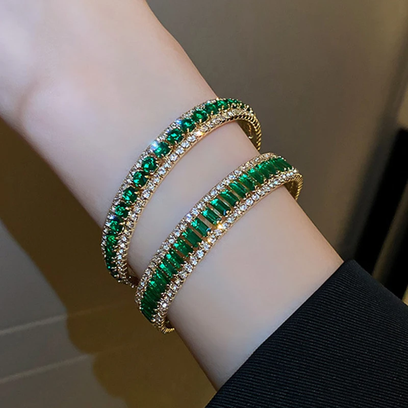 Rhinestone Cuff Bangles Luxury Bracelets Women Green Party Bracelet