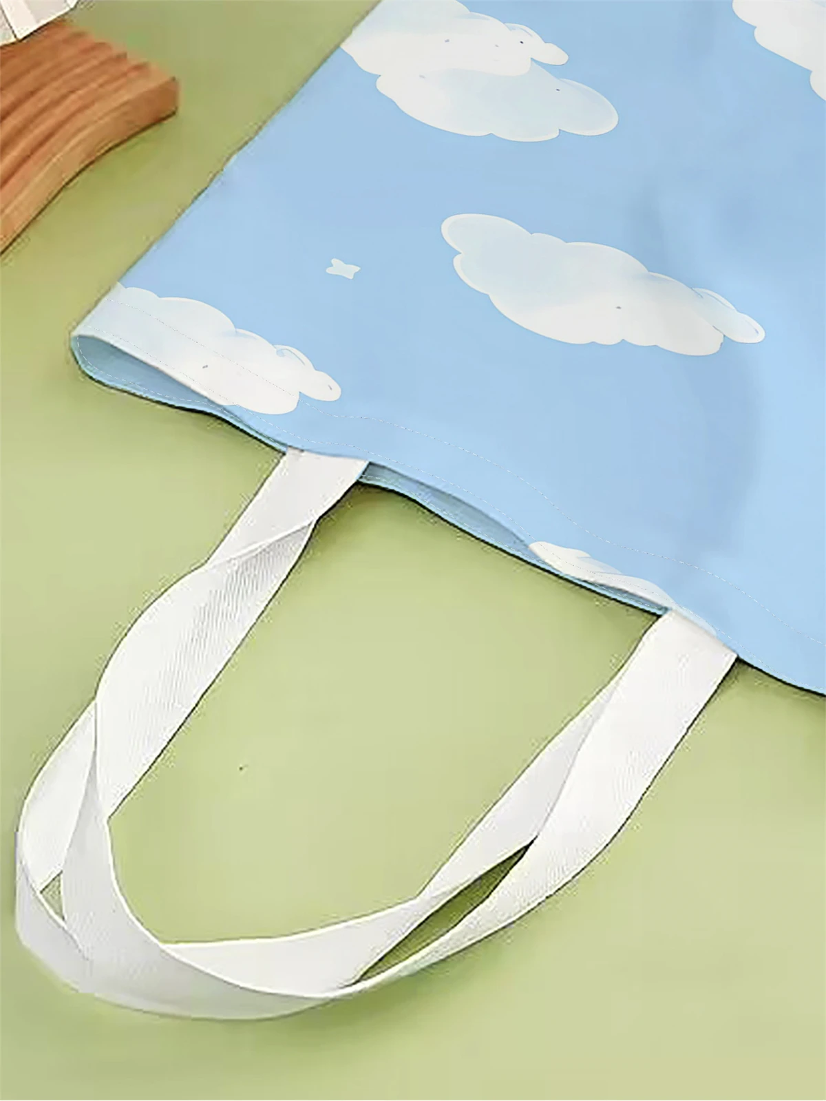 1pc,cartoon white cloud handbag, reusable fashionable handbag, multifunctional handbag, printed canvas shopping bag