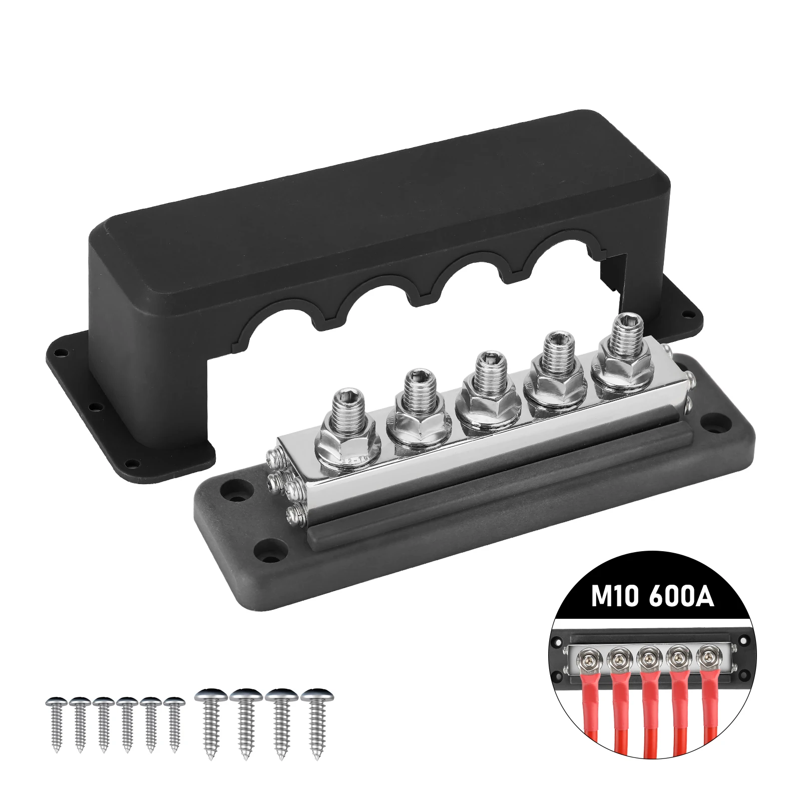 48VBusBar5TerminalPowerDistributionBlockDC600AM10Studs