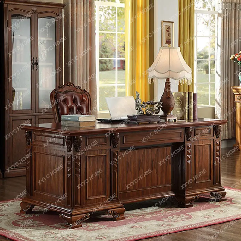 Solid Wood Carved Simple Desk Boss Table Executive Office Desk Study Computer Desk