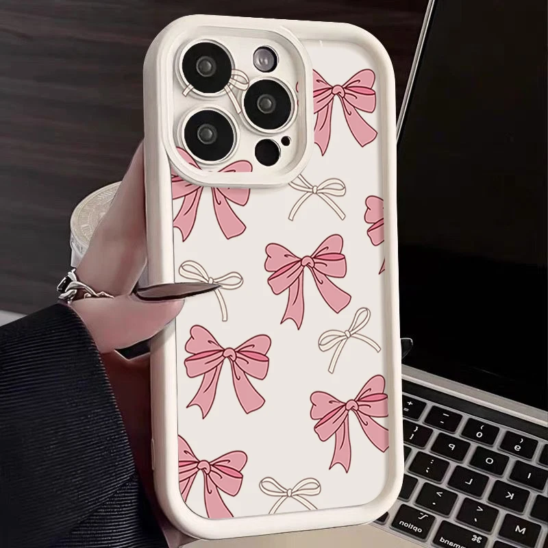 Chic Pink Bow Print Soft TPU Silicone Phone Case Cover