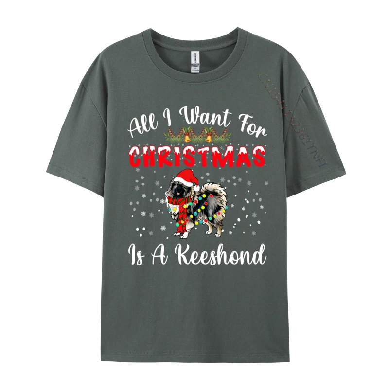 Casual Crew Neck T Shirt Summer/Fall Tees Short Sleeve 2024 New Fashion Pure Cotton Normal T-Shirt Casual Men Wholesale Keeshond Santa Hat All I Want For Christmas Is A Keeshond carbon