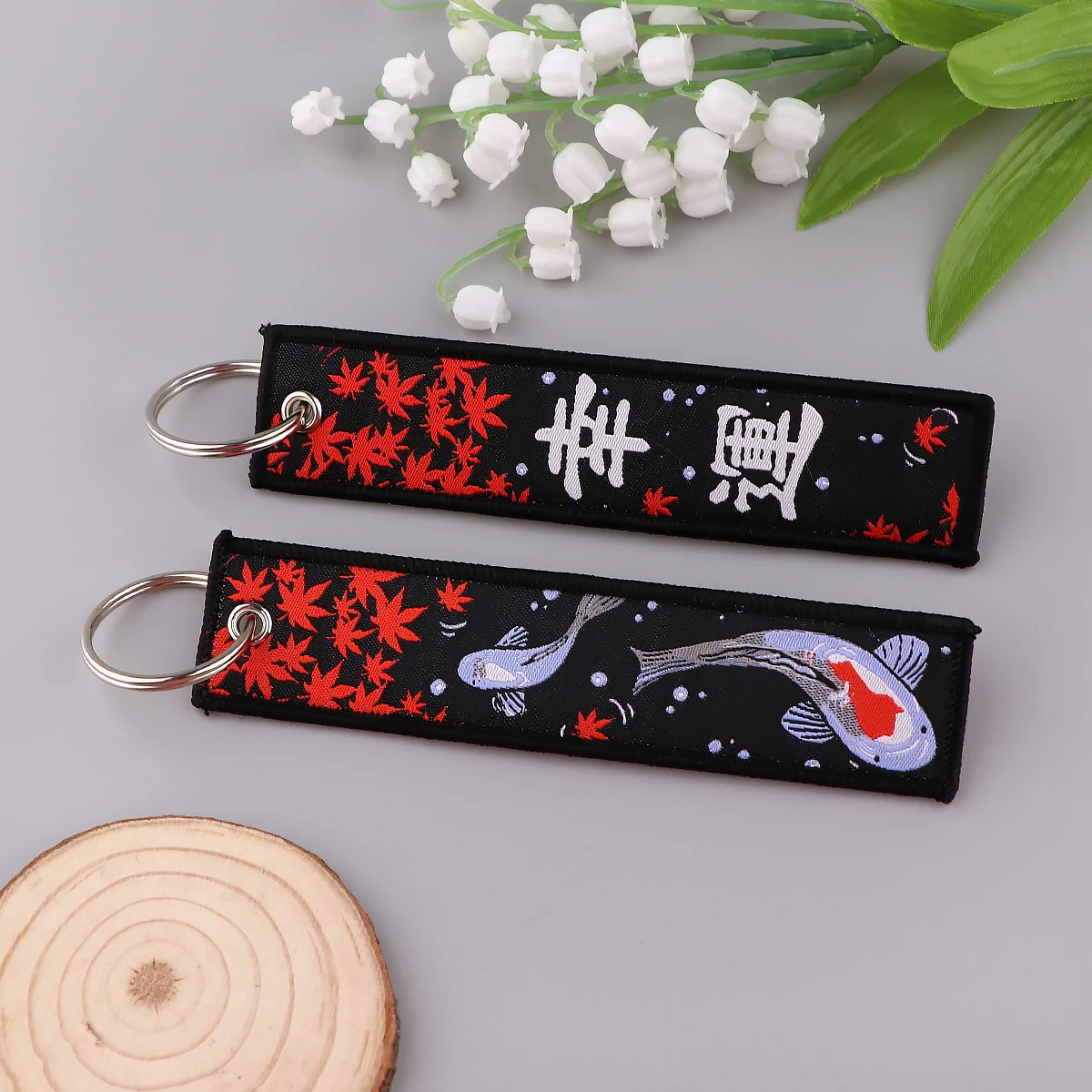 Good Luck Koi Japanese key fobs embroidery key tag motorcycles car keychain for friend fashion ring accessories gift