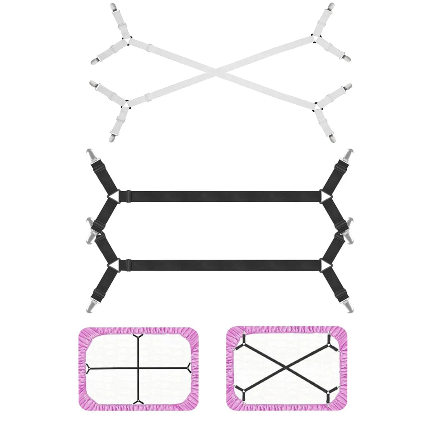 Sheet Fastener Fixing Straps Adjustable Cross Elastic Straps Flat Fit Sheet Clips for Mattress Cushions Sofa Cushions 2 PCS sheet fastener